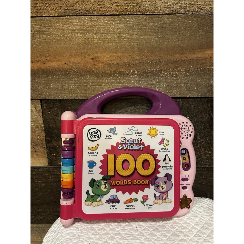 LEAP FROG INTERACTIVE SCOUT & VIOLET 100 WORDS BOOK, PINK, IN ENGLISH & SPANISH